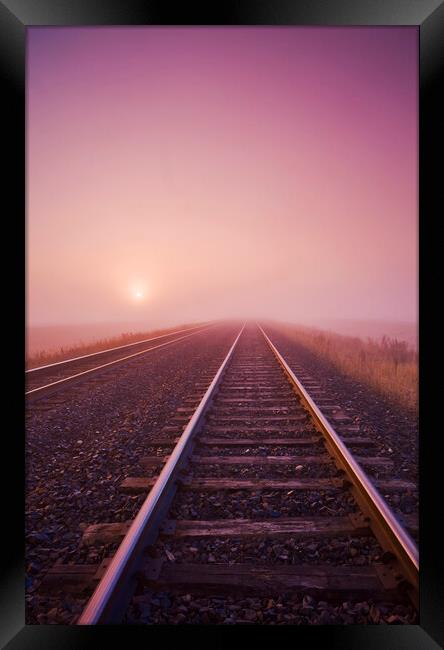 Railway Tracks in the Mist Framed Print by Dave Reede