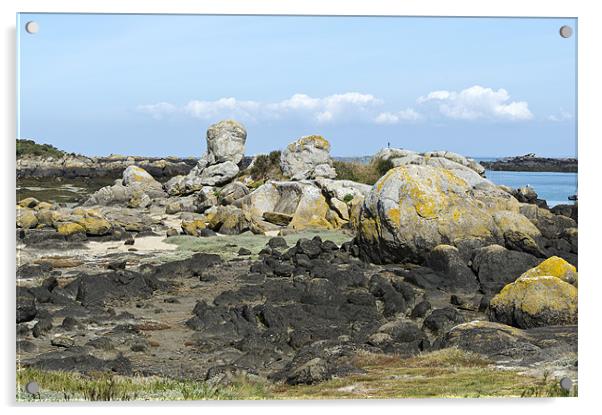 Rocks at low tide Iles Chausey Acrylic by Gary Eason