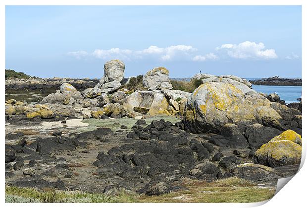 Rocks at low tide Iles Chausey Print by Gary Eason