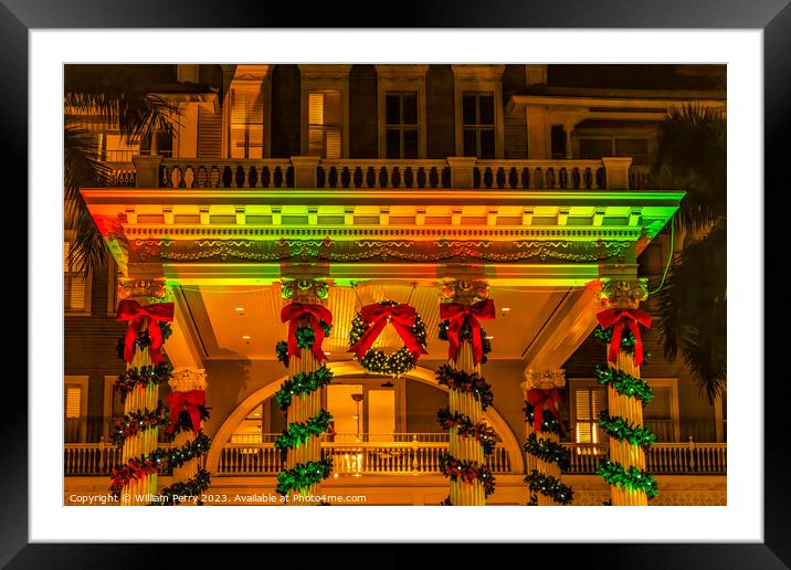 Illuminated Hotel Christmas Lights Waikiki Honolulu Hawaii Framed Mounted Print by William Perry