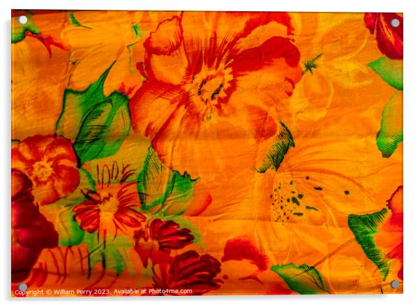 Colorful Hawaiian Orange Cloth Textile Waikiki Honolulu Hawaii Acrylic by William Perry