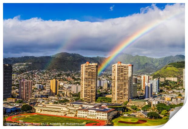 Colorful Double Rainbows Buildings Waikiki Honolulu Hawaii Print by William Perry
