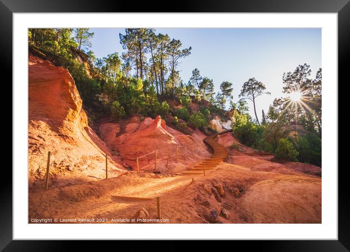 Sunlit scenes in The Provençal Colorado (The ochre rocks of le  Framed Mounted Print by Laurent Renault
