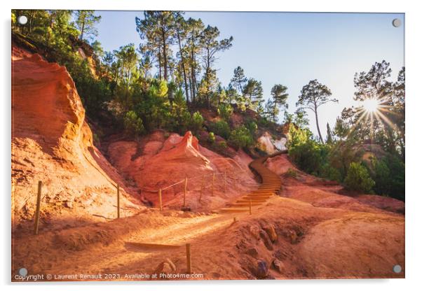 Sunlit scenes in The Provençal Colorado (The ochre rocks of le  Acrylic by Laurent Renault