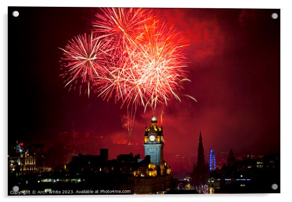 Edinburgh Festival fireworks, city centre, Scotlan Acrylic by Arch White
