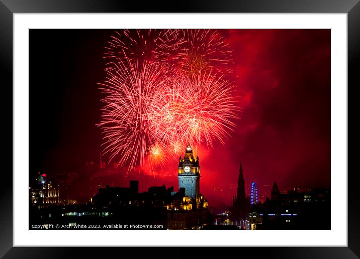 Edinburgh, fireworks, city centre, Scotland, UK,  Framed Mounted Print by Arch White