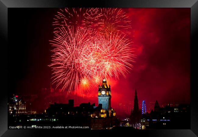 Edinburgh, fireworks, city centre, Scotland, UK,  Framed Print by Arch White