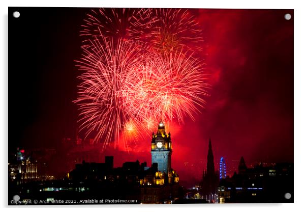 Edinburgh, fireworks, city centre, Scotland, UK,  Acrylic by Arch White