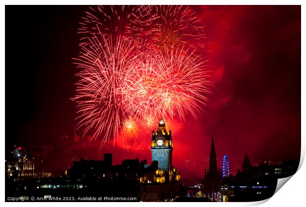 Edinburgh, fireworks, city centre, Scotland, UK,  Print by Arch White