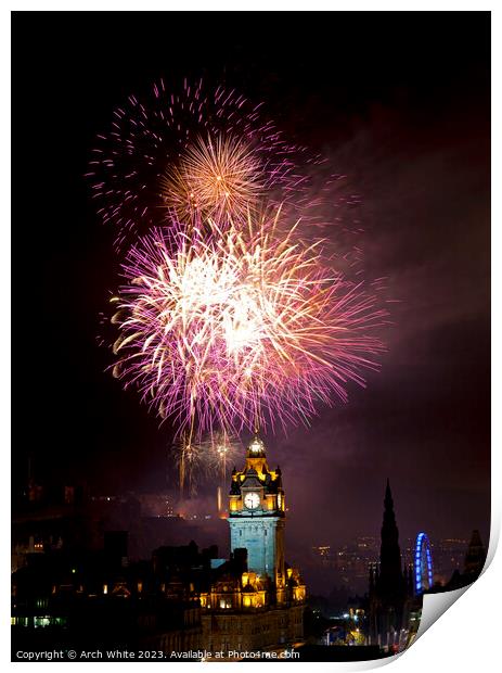 Edinburgh fireworks, city centre, Scotland, UK Print by Arch White