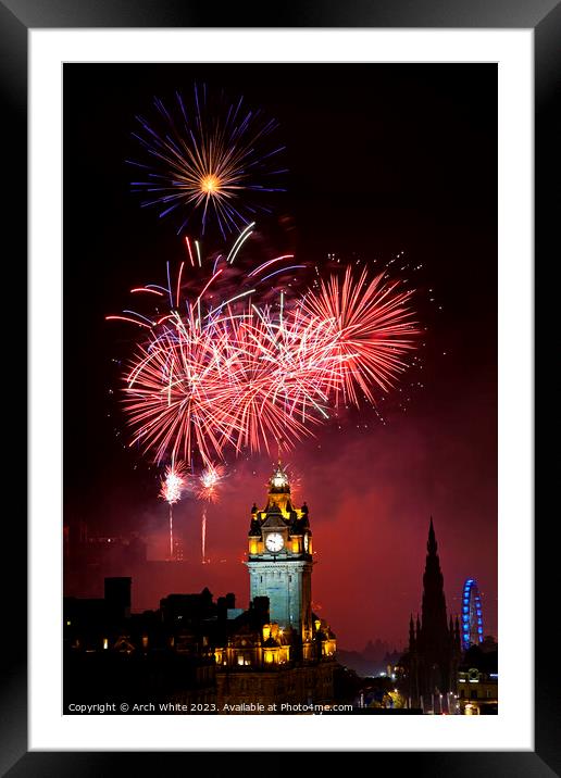 Edinburgh fireworks, city centre, Scotland, UK Framed Mounted Print by Arch White