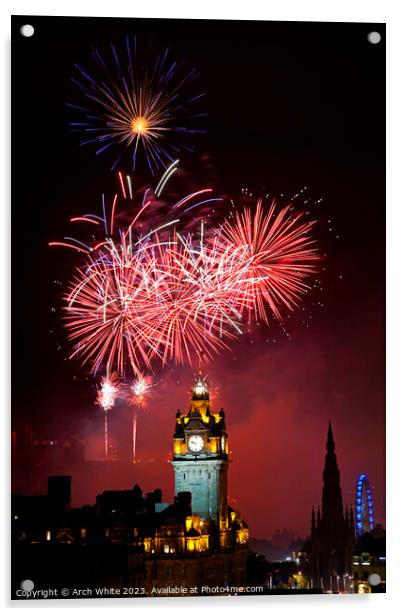 Edinburgh fireworks, city centre, Scotland, UK Acrylic by Arch White