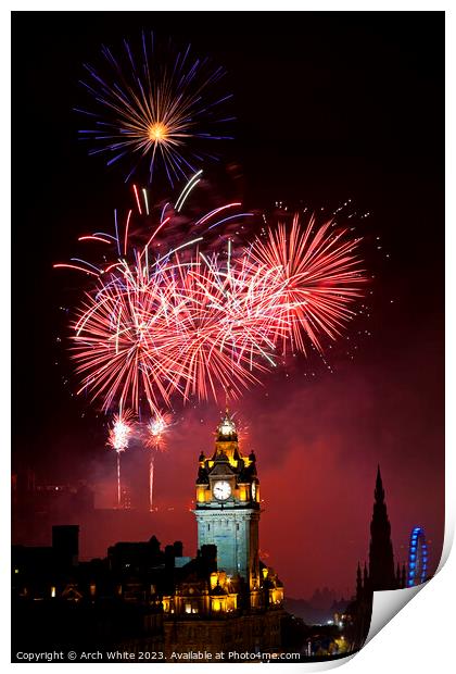Edinburgh fireworks, city centre, Scotland, UK Print by Arch White
