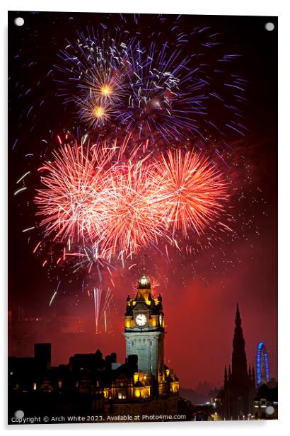 Edinburgh fireworks, city centre, Scotland, UK Acrylic by Arch White