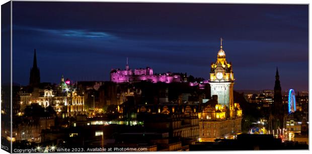 Edinburgh city lights, evening scene, Scotland, UK Canvas Print by Arch White