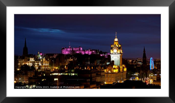 Edinburgh city lights, evening scene, Scotland, UK Framed Mounted Print by Arch White