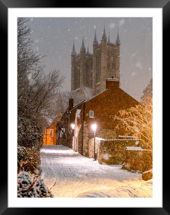 Lincoln and Lincoln Cathedral in the snow Framed Mounted Print by Andrew Scott