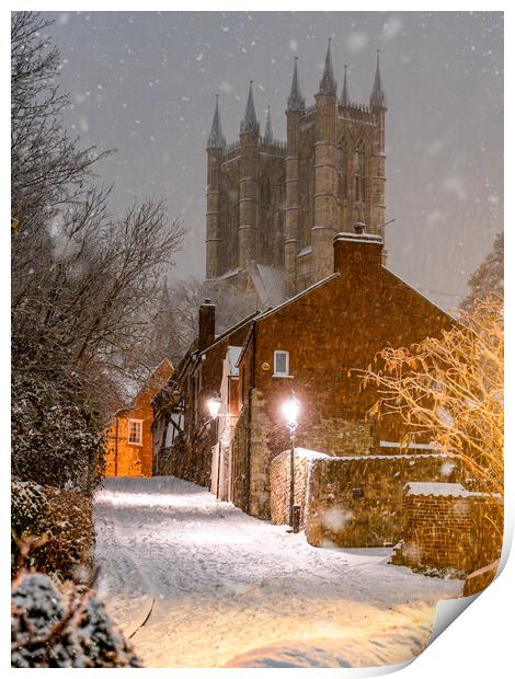 Lincoln and Lincoln Cathedral in the snow Print by Andrew Scott