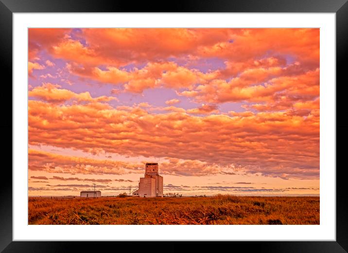 sunset over old grain elevator Framed Mounted Print by Dave Reede