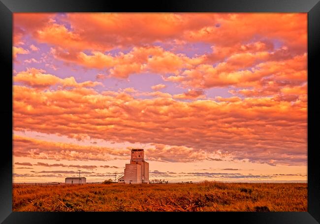 sunset over old grain elevator Framed Print by Dave Reede