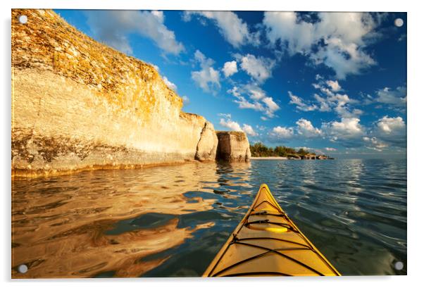 kayaking along limestone cliffs Acrylic by Dave Reede