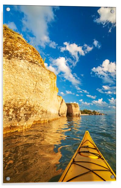kayaking along limestone cliffs Acrylic by Dave Reede