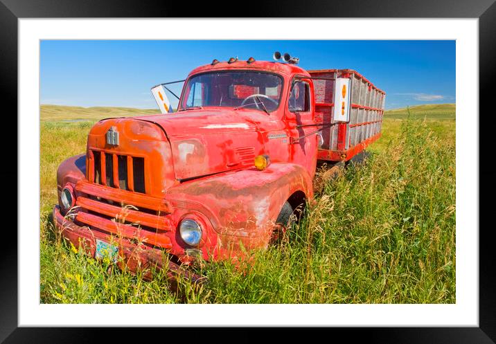 old red farm truck Framed Mounted Print by Dave Reede