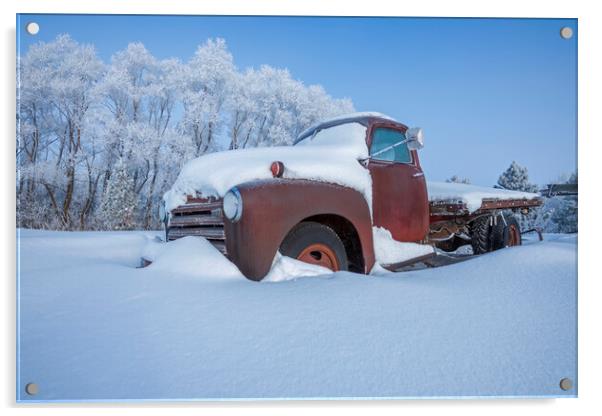 old truck on a day of hoarfrost Acrylic by Dave Reede