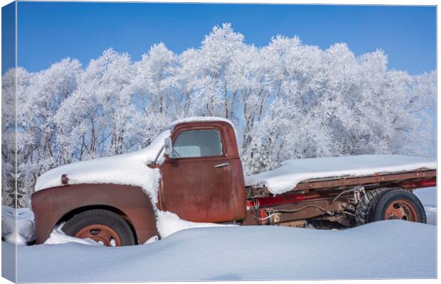 old truck in the snow Canvas Print by Dave Reede