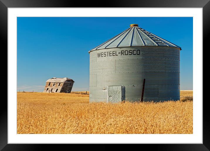 abandoned farm house and old grain bin Framed Mounted Print by Dave Reede