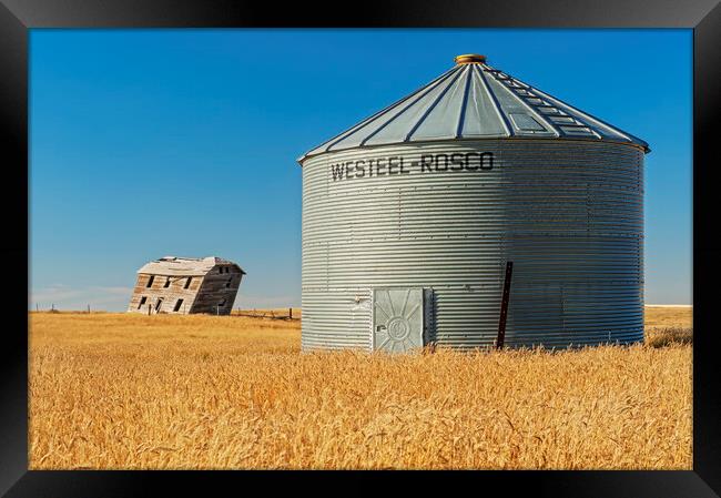 abandoned farm house and old grain bin Framed Print by Dave Reede