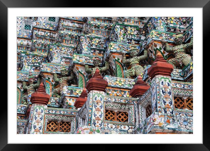 Temple Of Dawn Wat Arun Ornamentation In Bangkok Framed Mounted Print by Artur Bogacki