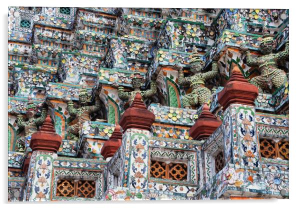 Temple Of Dawn Wat Arun Ornamentation In Bangkok Acrylic by Artur Bogacki