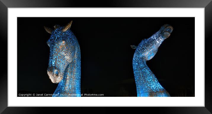 The Kelpies Beautiful in Blue Framed Mounted Print by Janet Carmichael