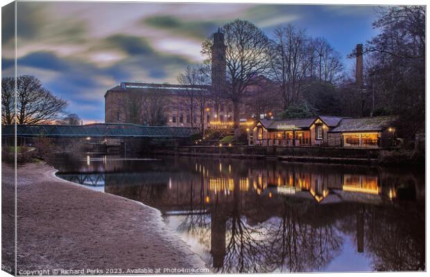 Winter Days at Salts Mill and The Boathouse Inn Canvas Print by Richard Perks