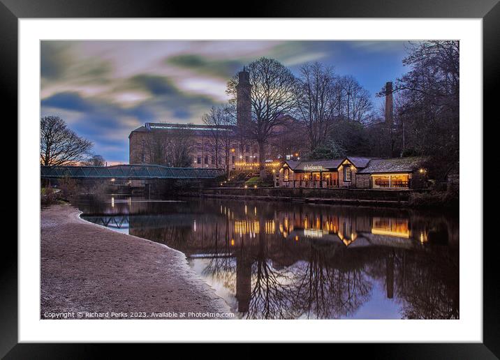 Winter Days at Salts Mill and The Boathouse Inn Framed Mounted Print by Richard Perks
