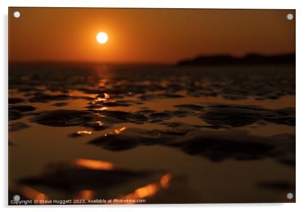Sunset Arcoss The Sand at Pembrey Beach Wales Acrylic by Steve Huggett