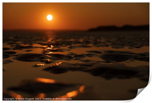 Sunset Arcoss The Sand at Pembrey Beach Wales Print by Steve Huggett