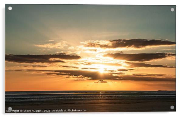 Sunset with  Rays bracking through the cloud at Pembrey Beach Wales Acrylic by Steve Huggett