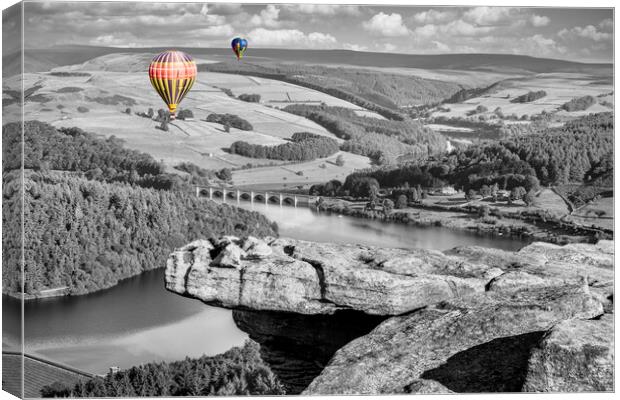 Hot Air Balloons over Ladybower from Bamford Edge Canvas Print by Tim Hill
