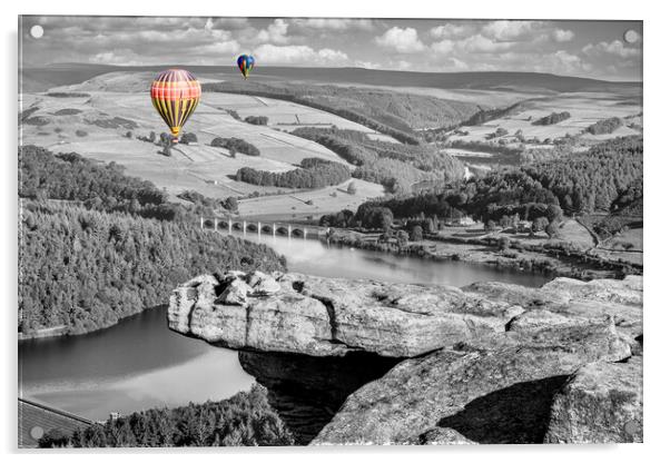 Hot Air Balloons over Ladybower from Bamford Edge Acrylic by Tim Hill