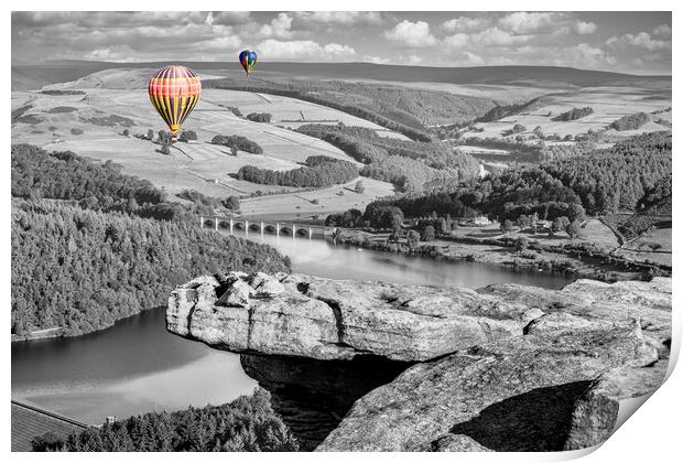 Hot Air Balloons over Ladybower from Bamford Edge Print by Tim Hill