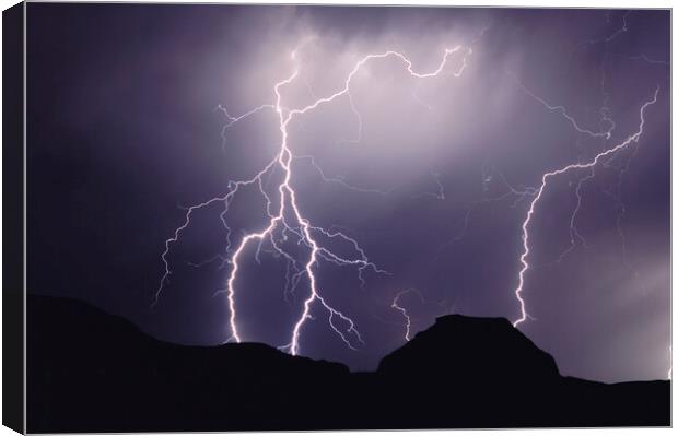 lightning over Castle Butte Canvas Print by Dave Reede
