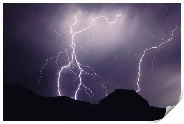 lightning over Castle Butte Print by Dave Reede
