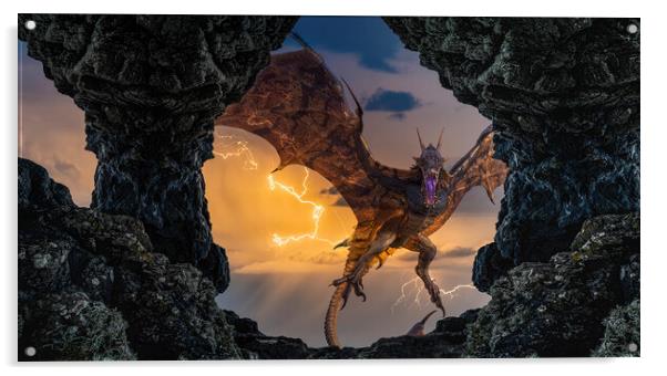 Dragon's Lair Fantasy Art Acrylic by Tim Hill