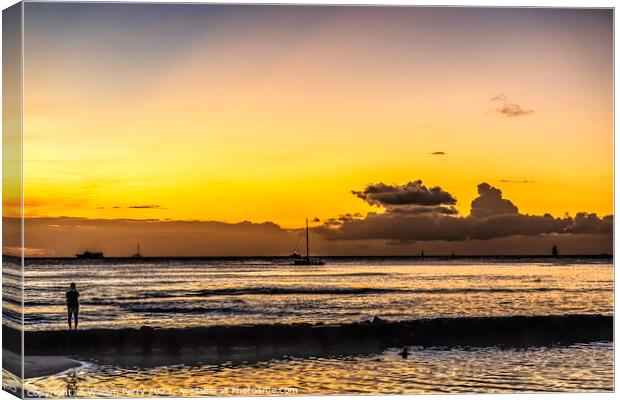 Colorful Sunset Pacific Ocean Waikiki Honolulu Hawaii Canvas Print by William Perry