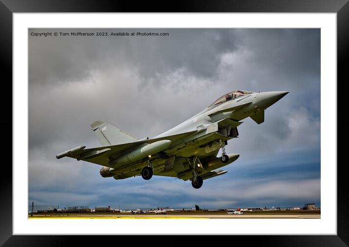 Typhoon FGR.Mk 4A fighter jet flying through the air on a cloudy day Framed Mounted Print by Tom McPherson