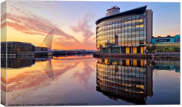 Salford Quays Reflections, Sunset Canvas Print by Michele Davis