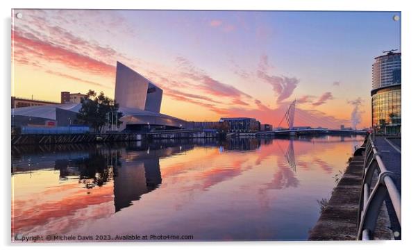 Salford Quays Reflections, Sunset Acrylic by Michele Davis