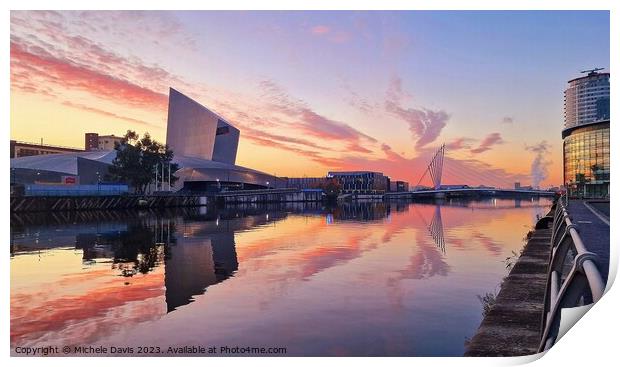 Salford Quays Reflections, Sunset Print by Michele Davis